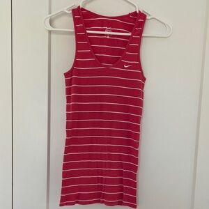 Nike Women's Pink and White Striped Athletic Tank Top